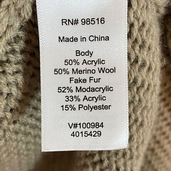 Coldwater Creek Sweater Women's Size M/L Brown Poncho Knit Wool Blend Faux Fur - Picture 4 of 6